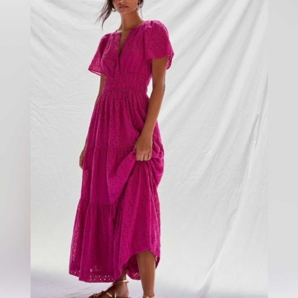 Anthropologie x Maeve Pink Eyelet Maxi Dress